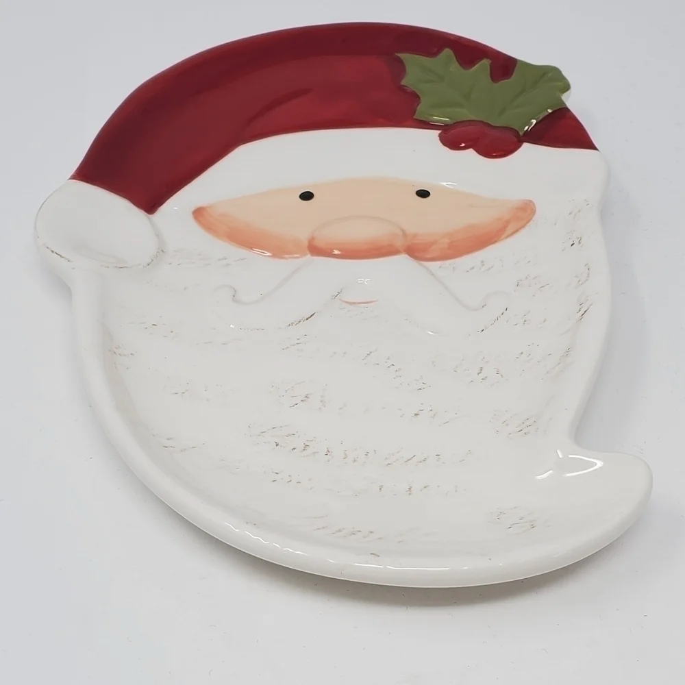 PIER 1 IMPORTS EARTHENWARE VINTAGE SANTA PLATE TRAY DECOR COLLECTIBLE CHRISTMAS